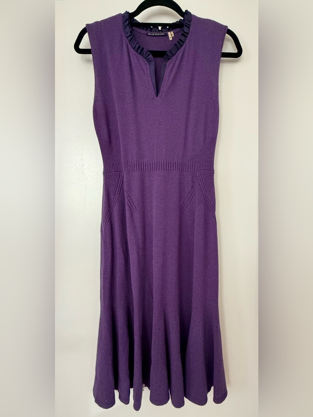 Elie Tahari Purple Cashmere Knit Sleeveless Midi Dress